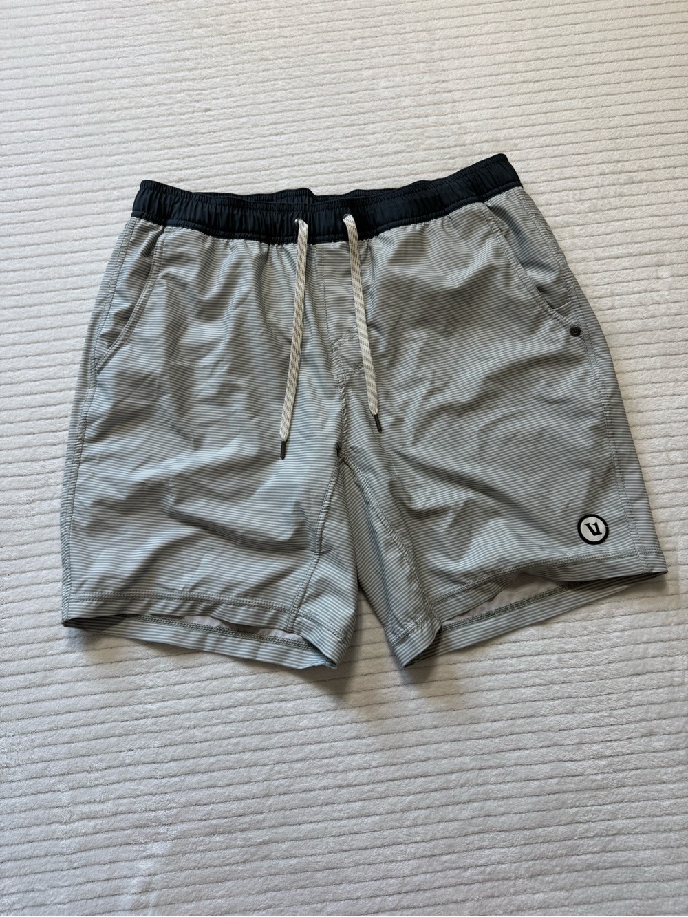 Vuori Light Gray Athletic Shorts with Black Waistband
